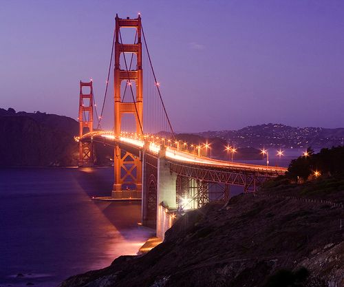 the golden gate bridge at night. The Golden Gate.